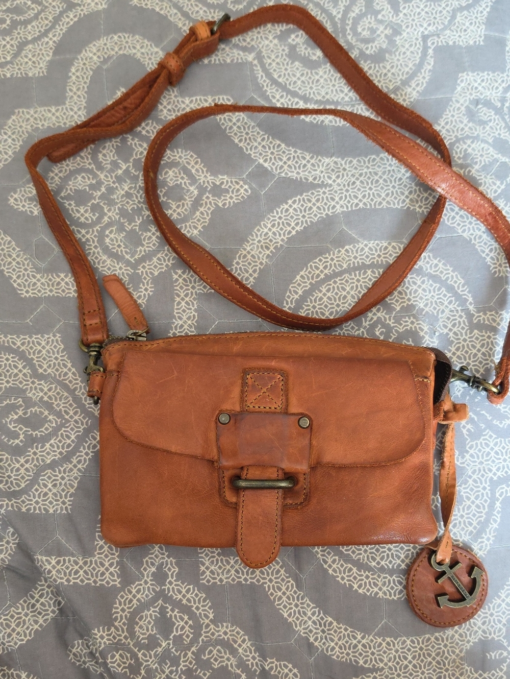 Classic Cognac Leather Crossbody Bag with Buckle Detail